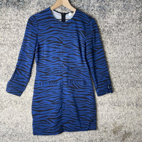 A.L.C. Dress Womens 4 Blue Black Animal Print Sheath Mini Long Sleeve Zipper - Picture 1 of 7
